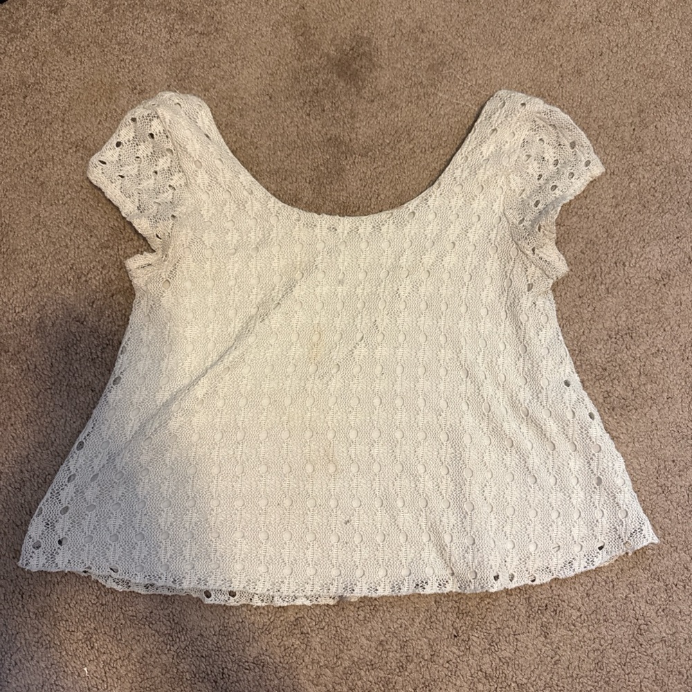 Aeropostale Cream Crochet Short Sleeve Knit Top